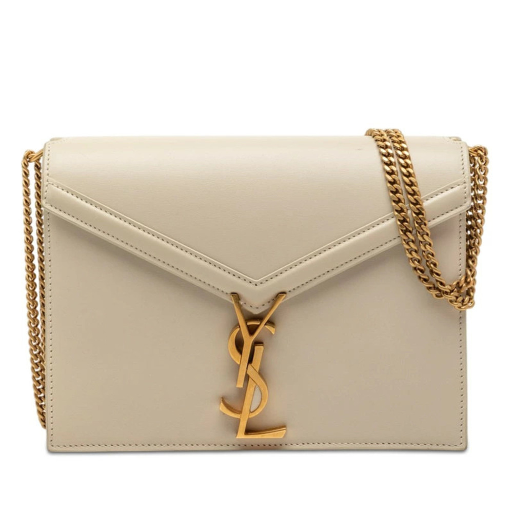Saint Laurent Cassandra YSL Chain Shoulder Bag Ivory White Leather